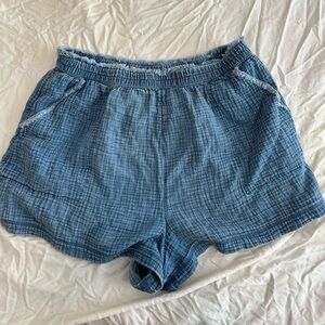 Aerie Blue Chambray Cotton Beach Short